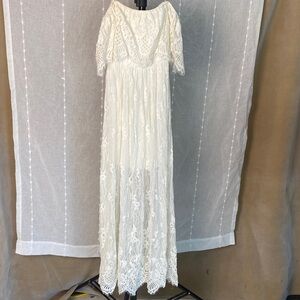 Lulu's Ivory Lace Maxi Dress
